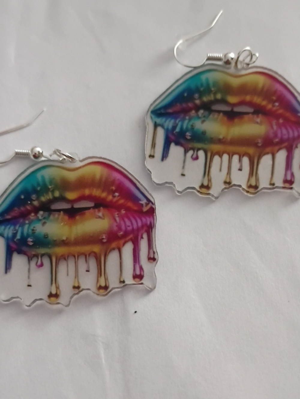 Multicolor Drip Lip Dangle Earrings - Unbranded